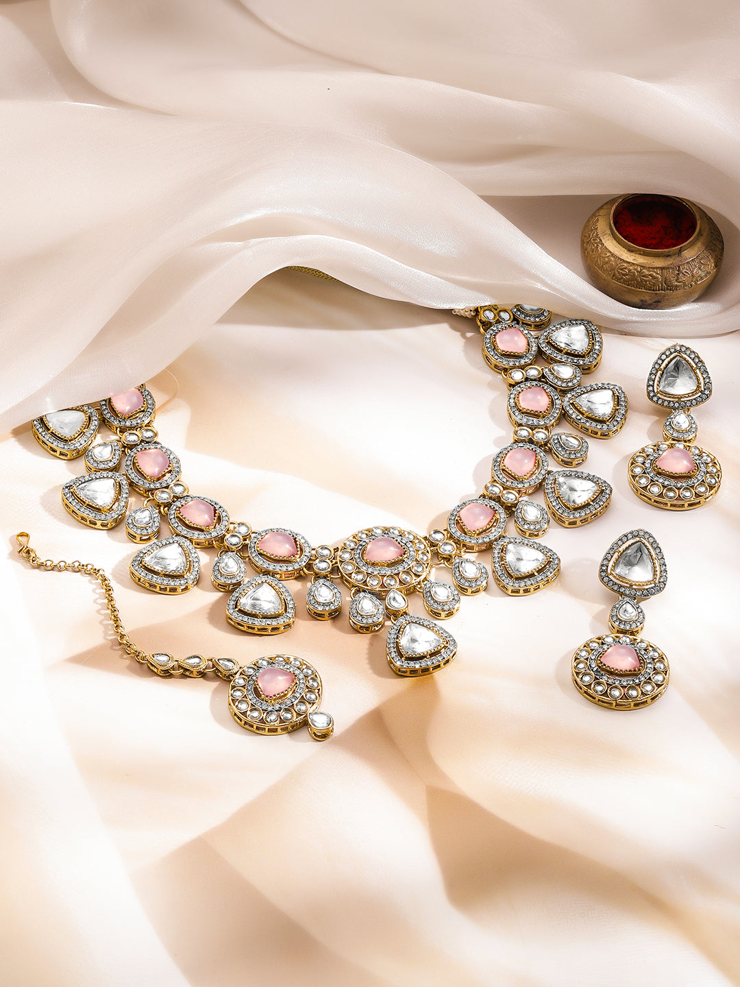 Luxury Pastel Kundan Bridal Necklace Set フリーサイズ