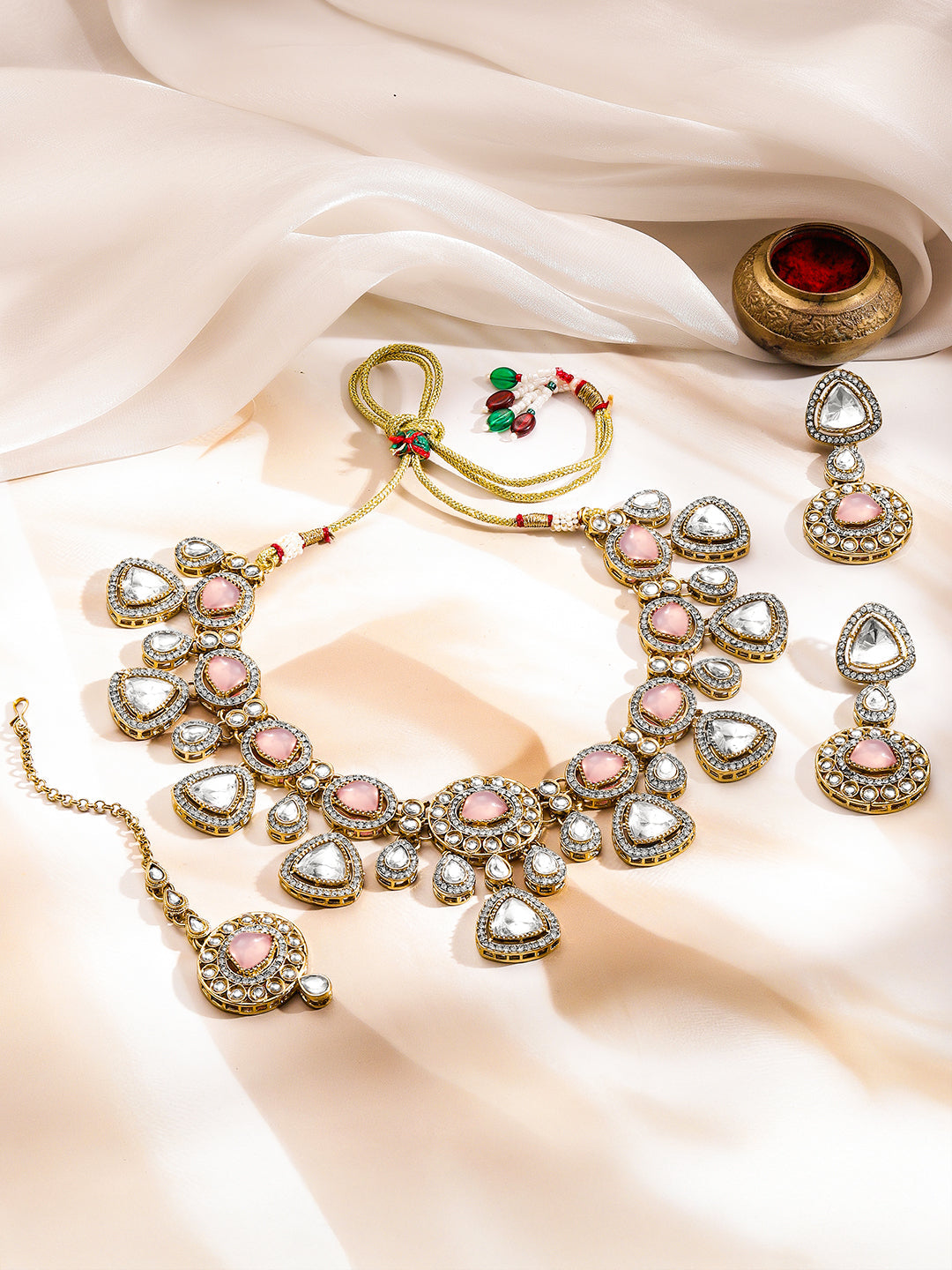 Luxury Pastel Kundan Bridal Necklace Set フリーサイズ