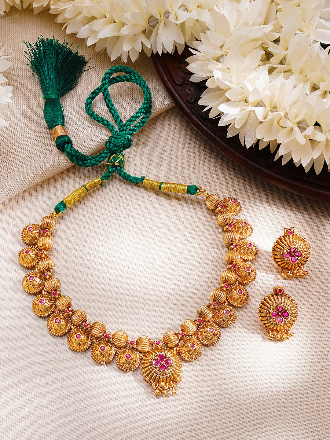 【Rubans】 Gold Plated Floral Choker Necklace Set｜ゴールドメッキ フローラル チョーカー ネックレスセット
