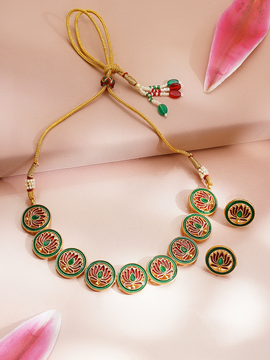 【Rubans】 Gold Plated Lotus Motif Round Necklace Set｜ゴールドメッキ ロータスモチーフ ラウンド ネックレスセット