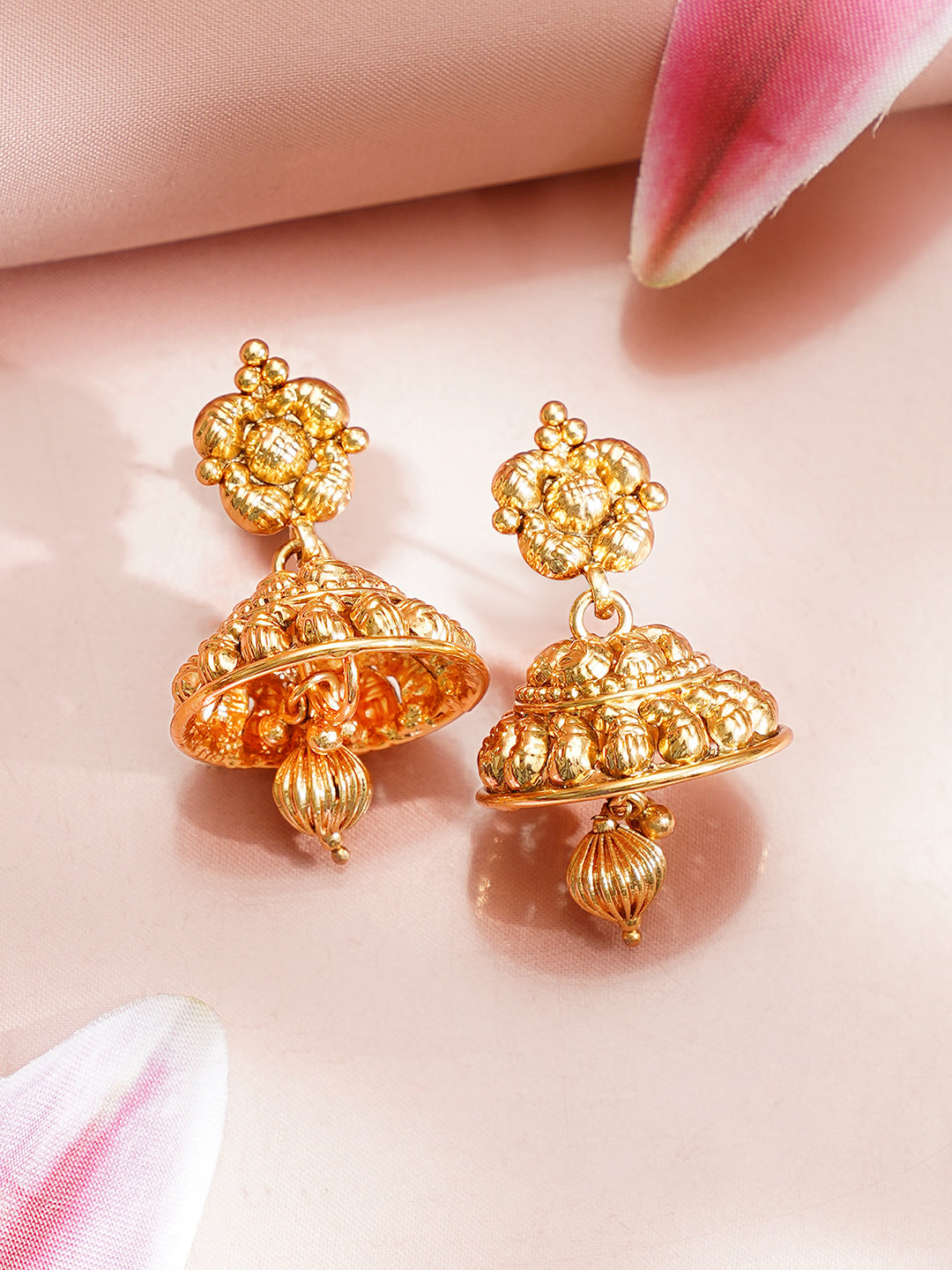 【Rubans】 Gold Plated Traditional Beaded Necklace Set with Jhumkas｜ゴールドメッキ トラディショナル ビーズ ネックレスセット（ジュムカ付き）