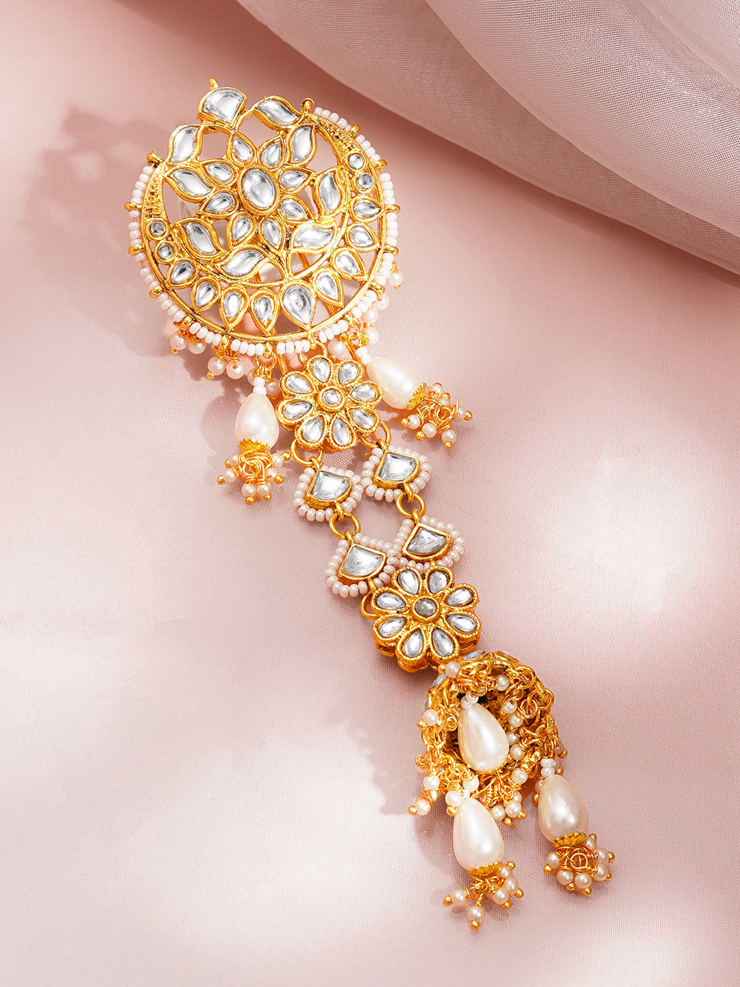 Kundan Pearl Statement Hair Accessory フリーサイズ