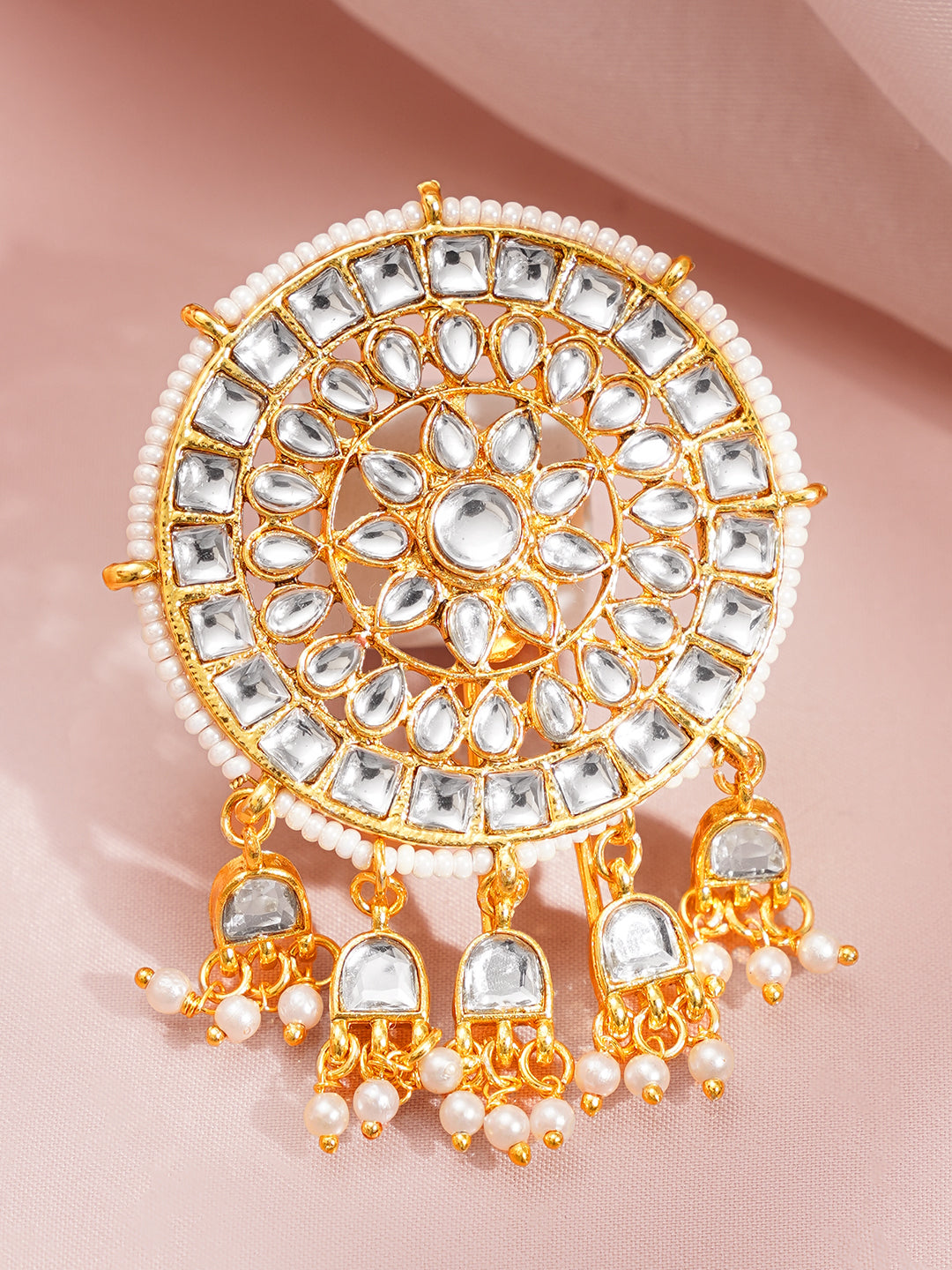 Pearl Kundan Festive Statement Hair Accessory フリーサイズ