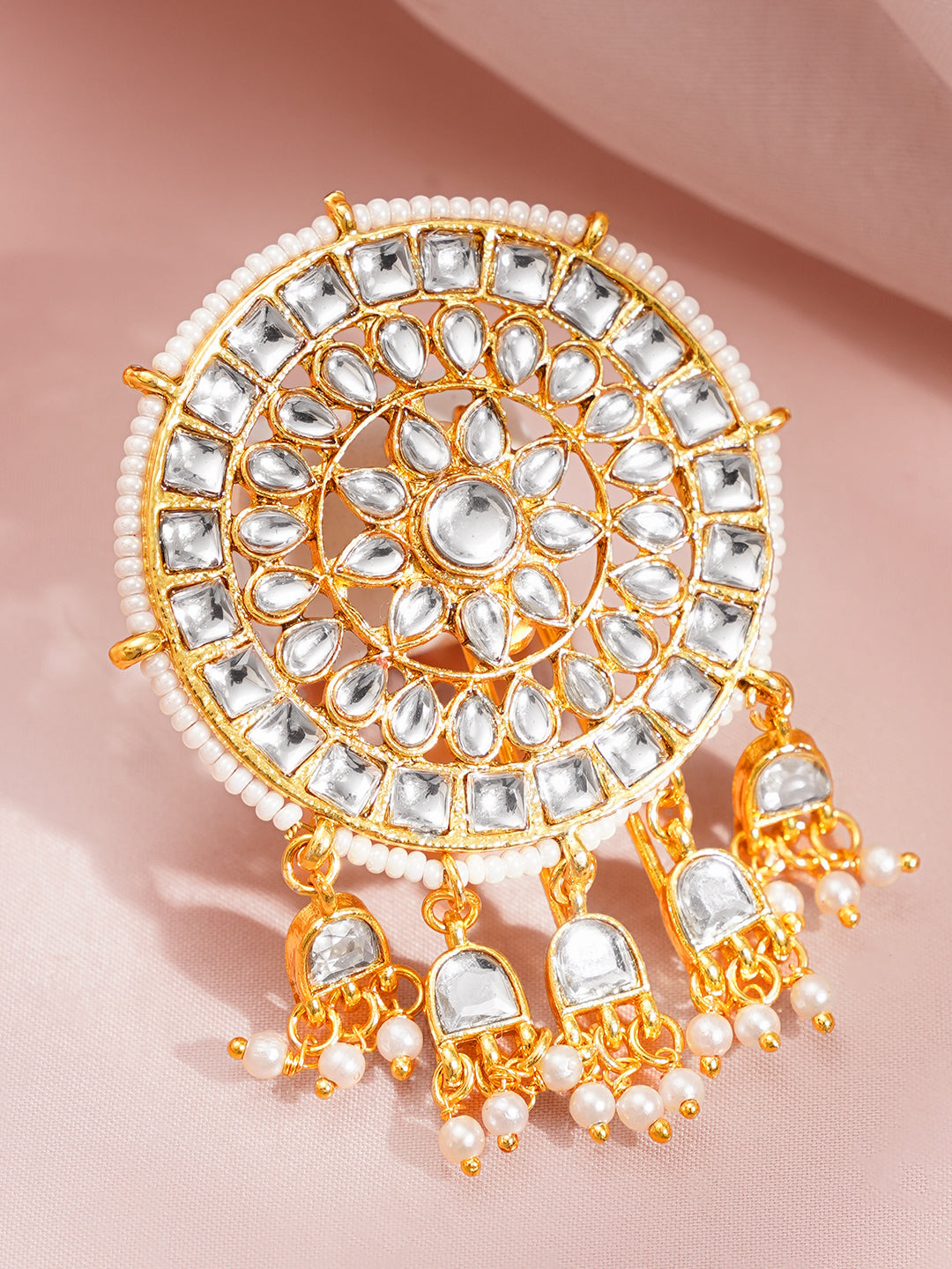 Pearl Kundan Festive Statement Hair Accessory フリーサイズ