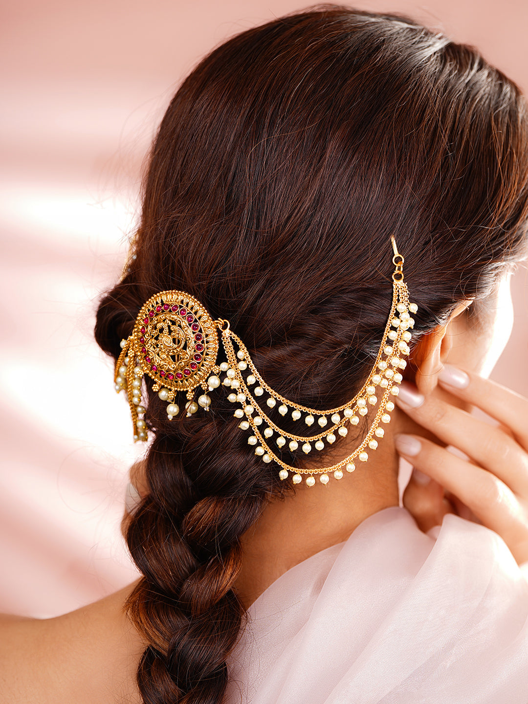 Temple Pearl Chain Hair Accessory フリーサイズ