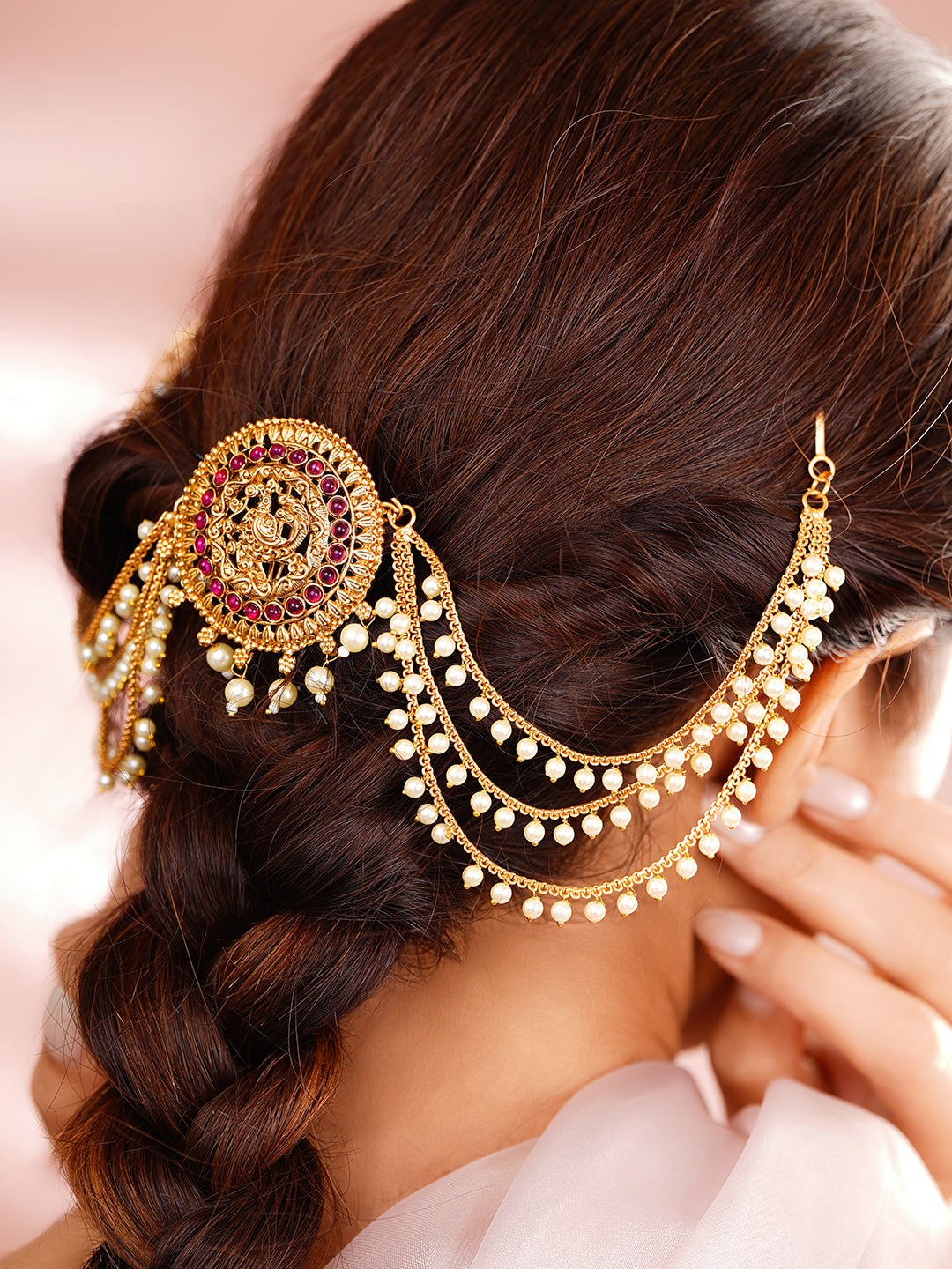 Temple Pearl Chain Hair Accessory フリーサイズ