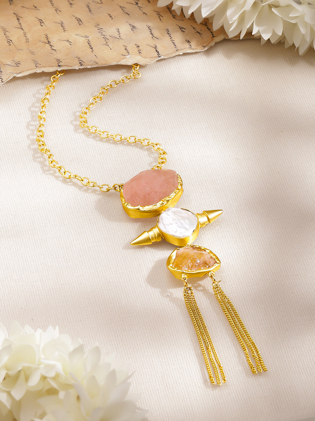 Semi Precious Gemstone Tassel Pendant Necklace フリーサイズ