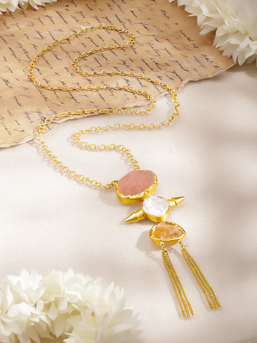 Semi Precious Gemstone Tassel Pendant Necklace フリーサイズ