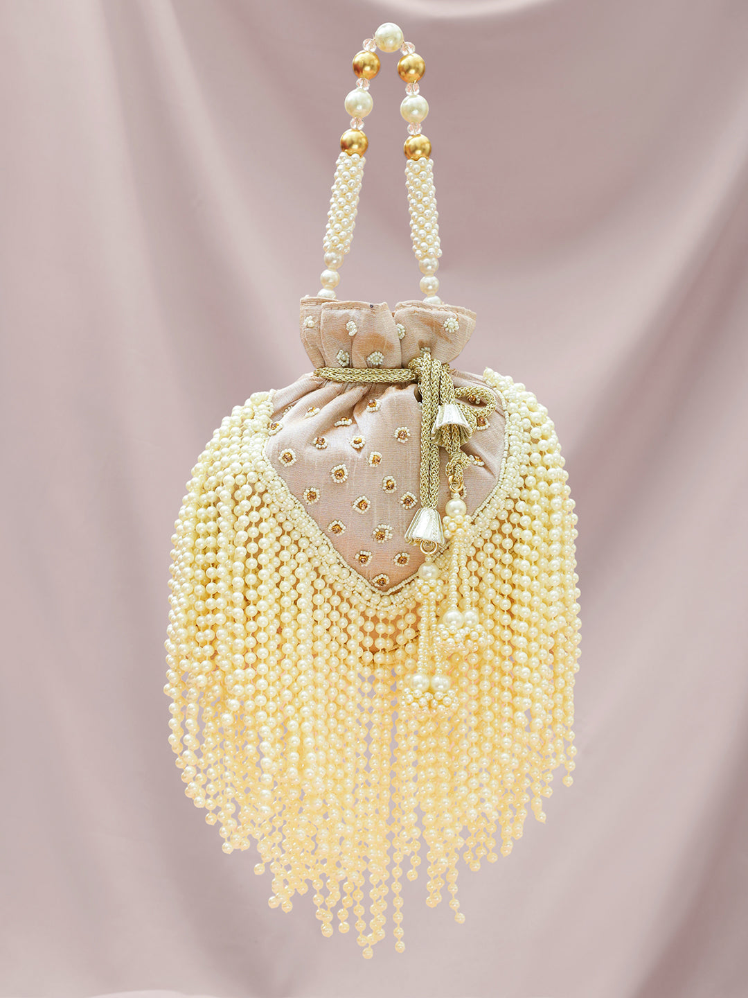 Beige Pearl Embellished Potli Bag フリーサイズ