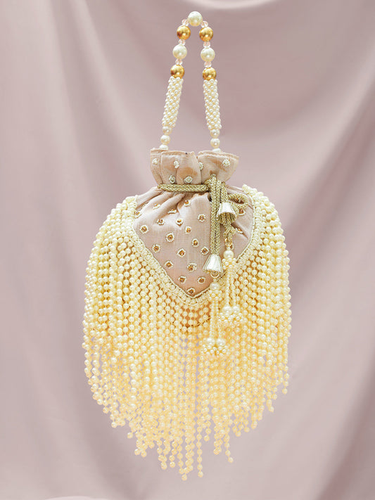 Beige Pearl Embellished Potli Bag フリーサイズ