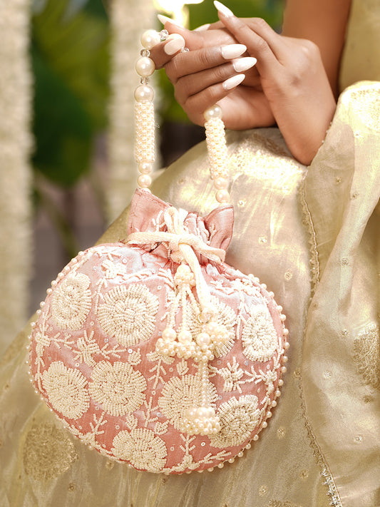 Blush Pearl Embroidered Potli Bag フリーサイズ