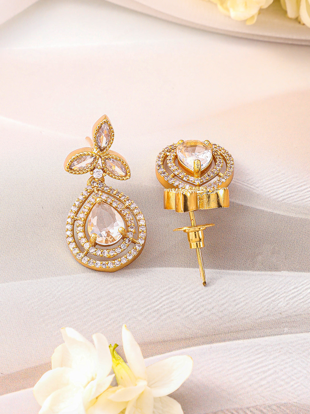 Rubans 22K Gold-Plated Grey Stone and White Cubic Zirconia Studded Pendant Jewellery Set フリーサイズ