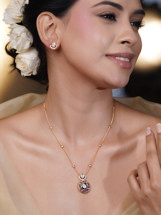 Classic Ruby Pink Kundan Pendant Set フリーサイズ