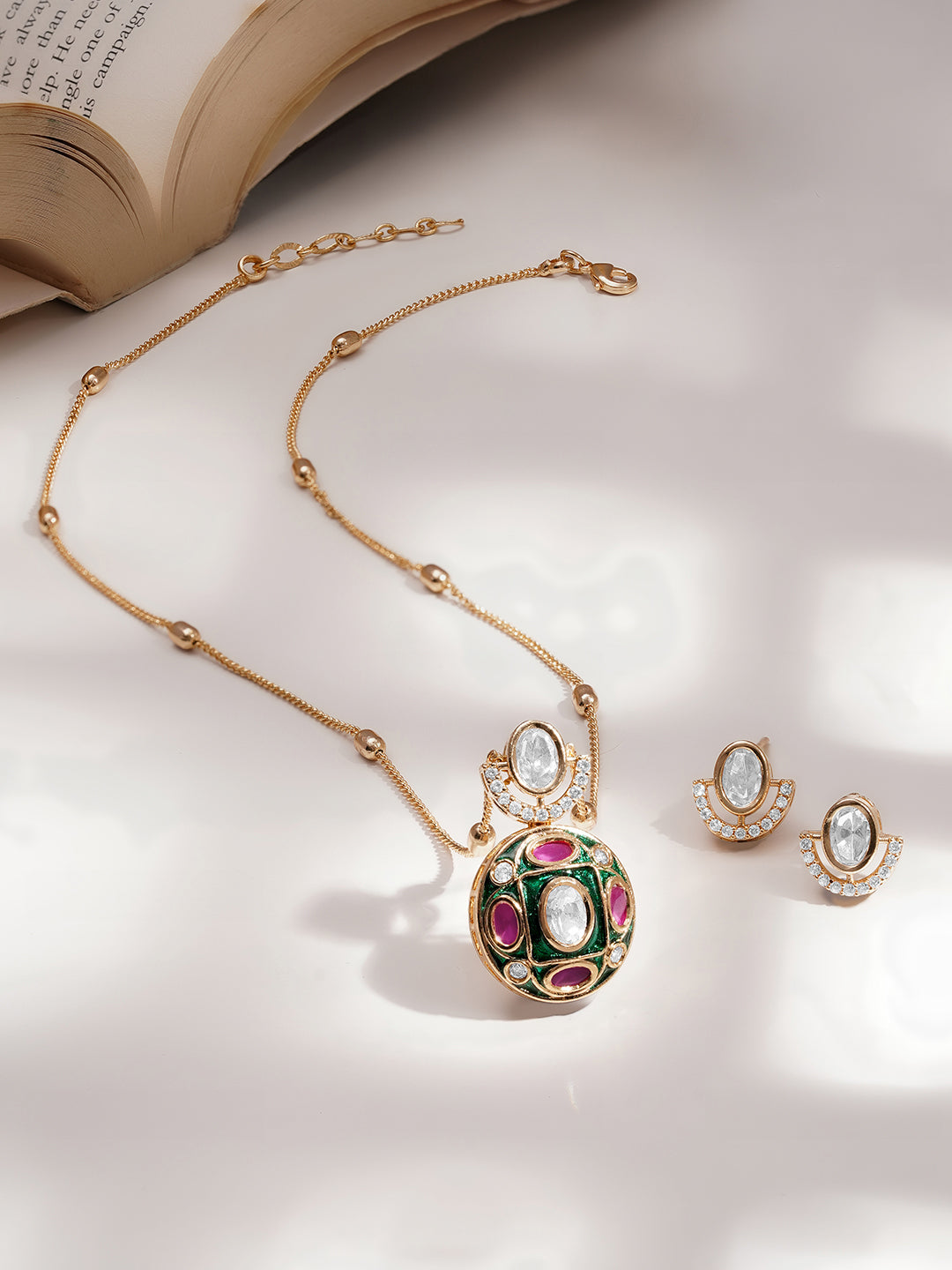 Classic Ruby Pink Kundan Pendant Set フリーサイズ