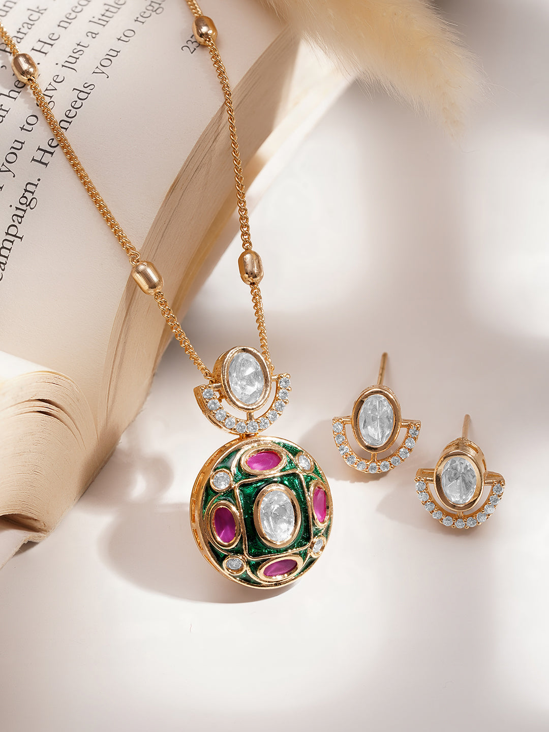 Classic Ruby Pink Kundan Pendant Set フリーサイズ