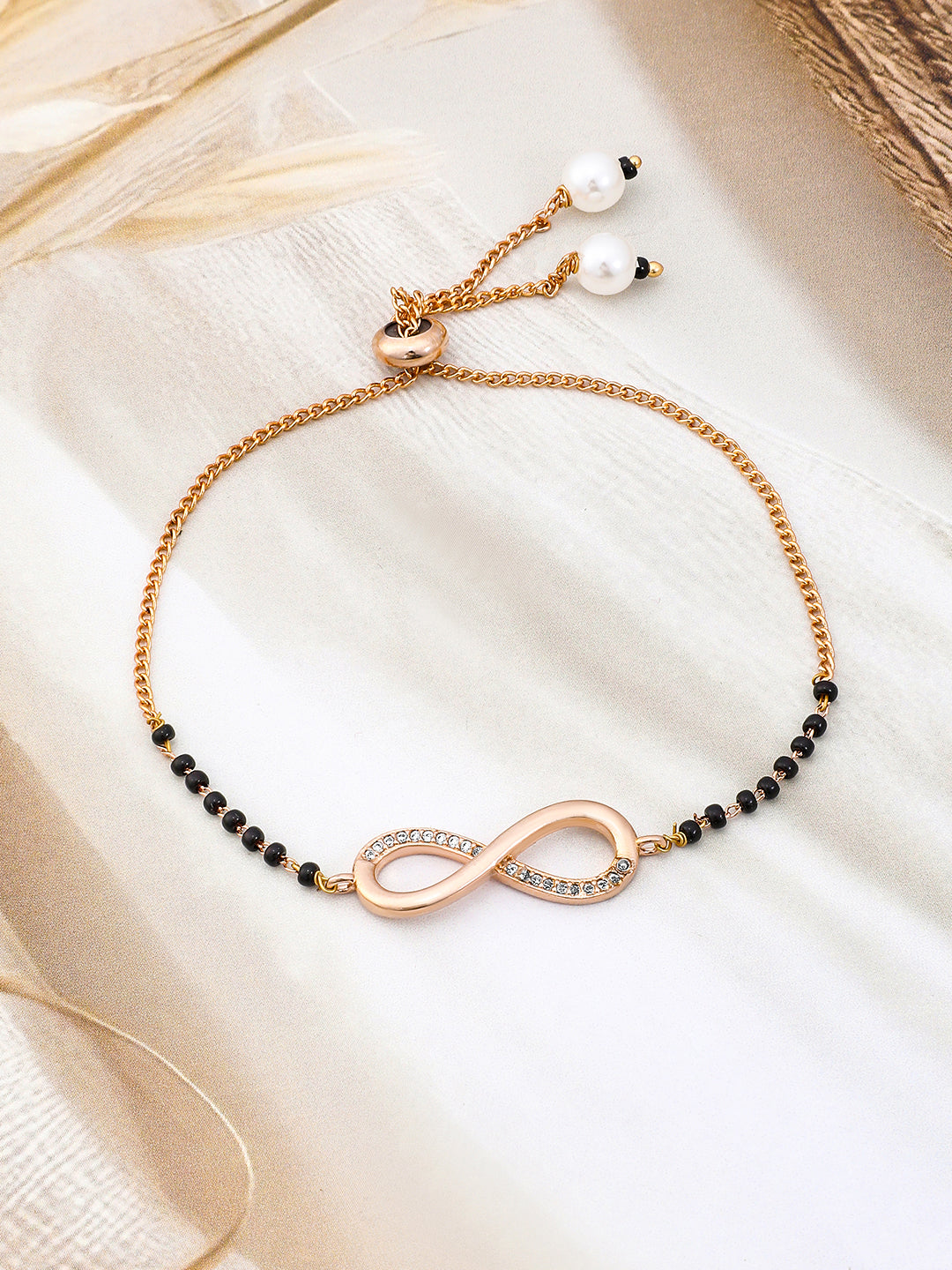 American Diamond Zirconia Infinity Mangalsutra Bracelet Rose Gold