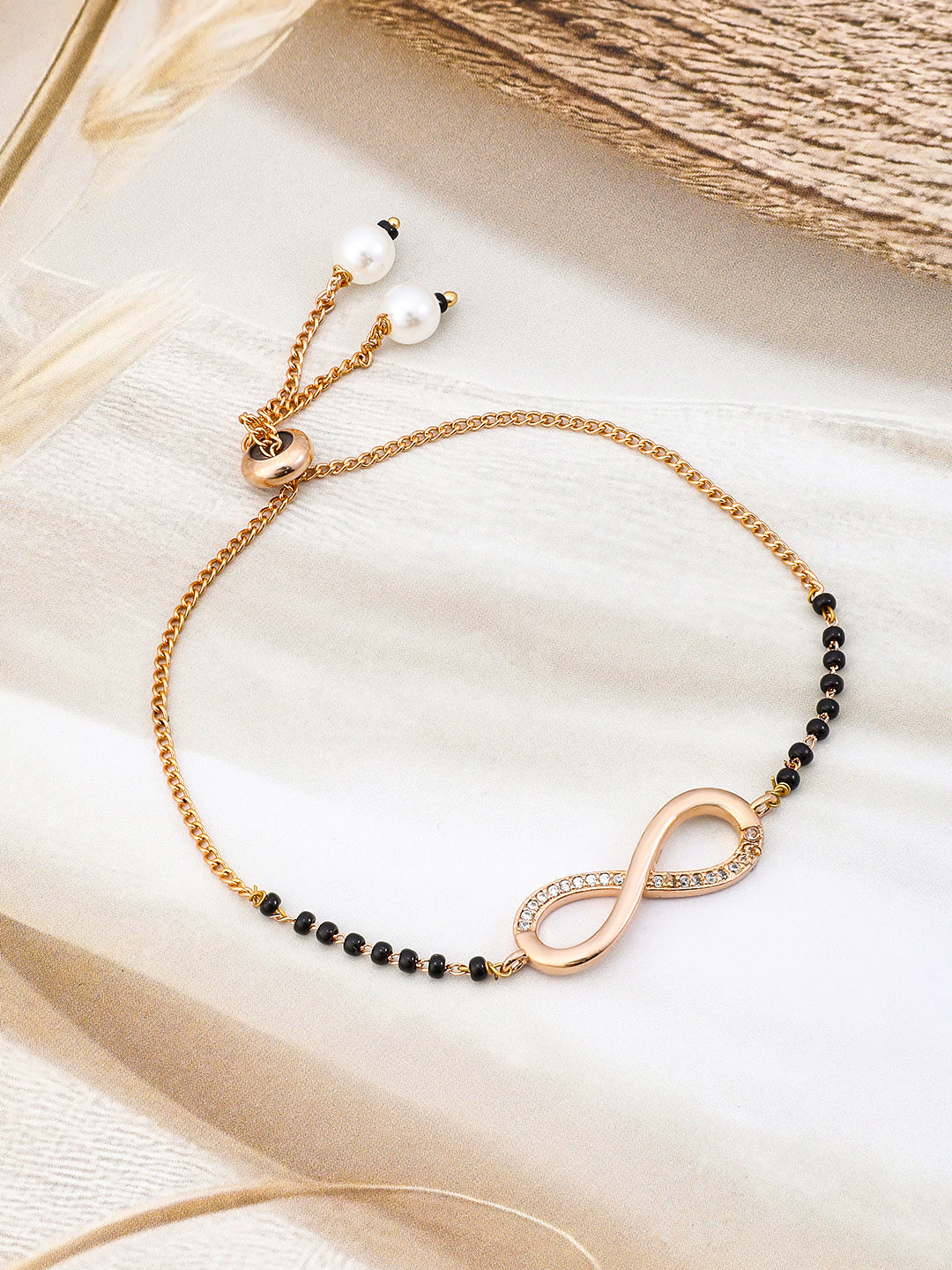 American Diamond Zirconia Infinity Mangalsutra Bracelet Rose Gold