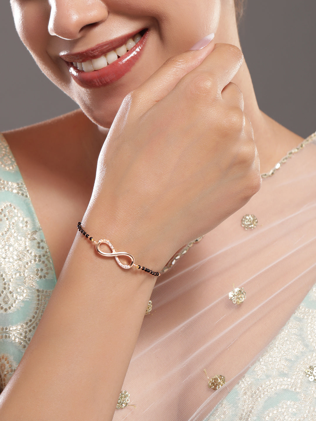 American Diamond Zirconia Infinity Mangalsutra Bracelet Rose Gold