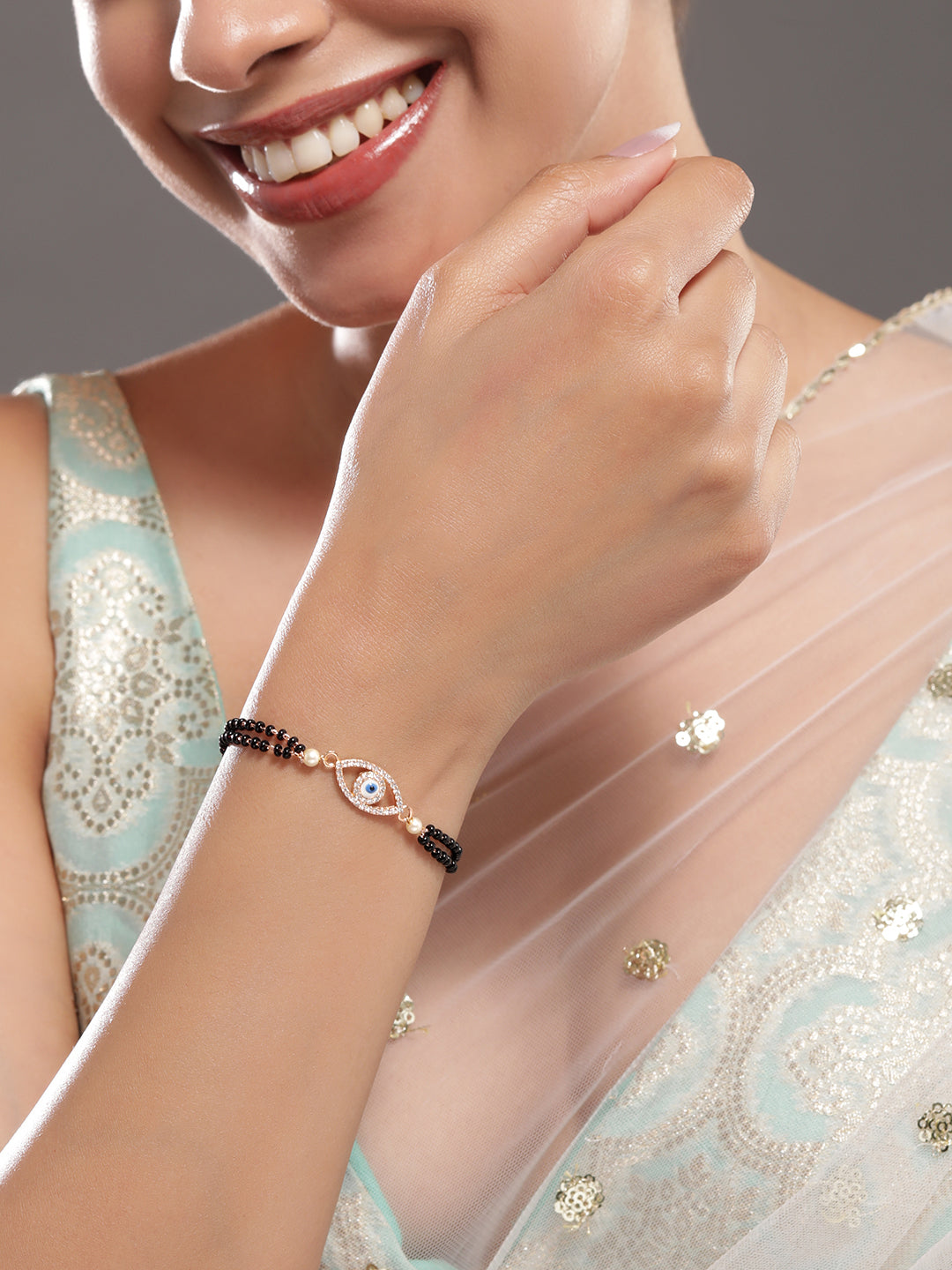 American Diamond Zirconia Evil-Eye Mangalsutra Bracelet Rose Gold