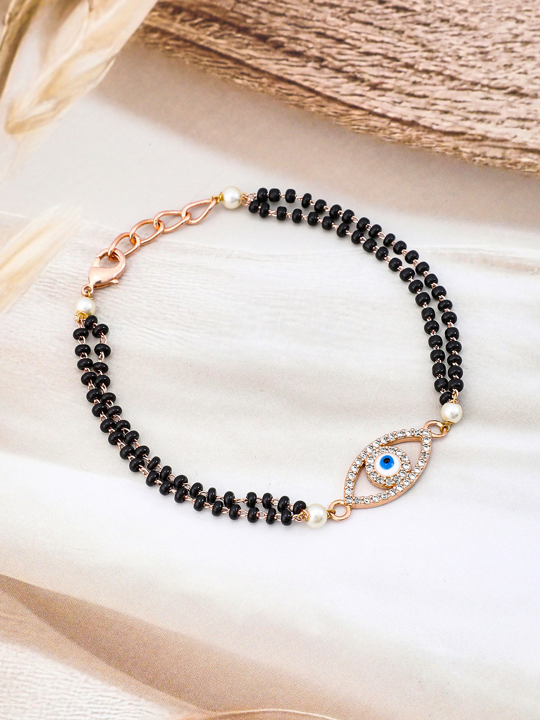 American Diamond Zirconia Evil-Eye Mangalsutra Bracelet Rose Gold