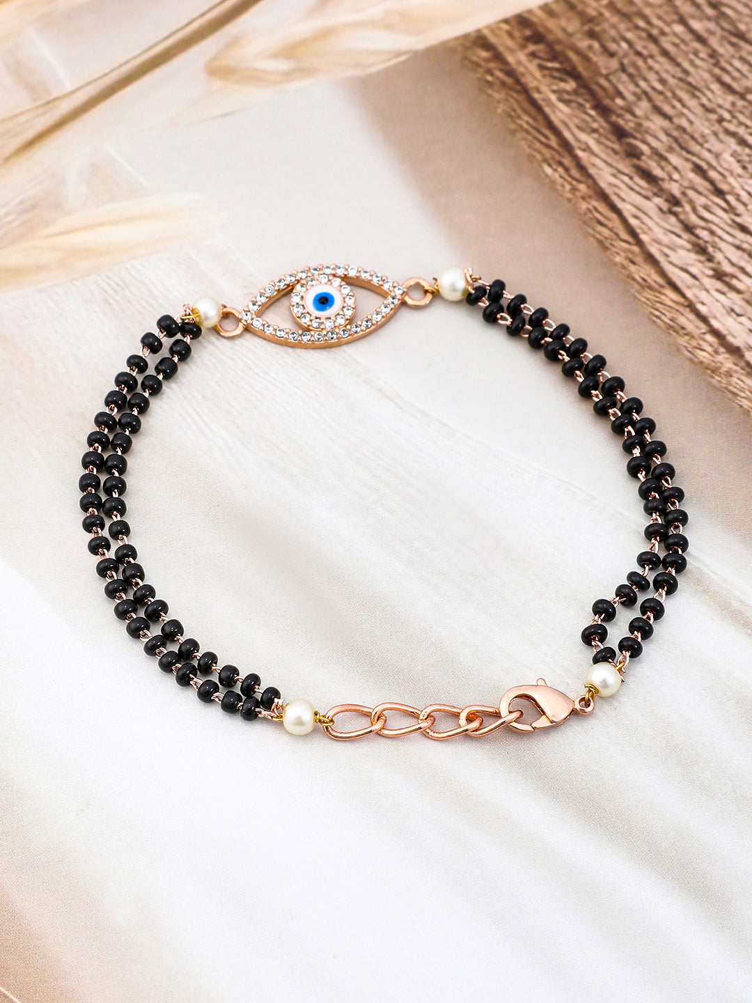 American Diamond Zirconia Evil-Eye Mangalsutra Bracelet Rose Gold