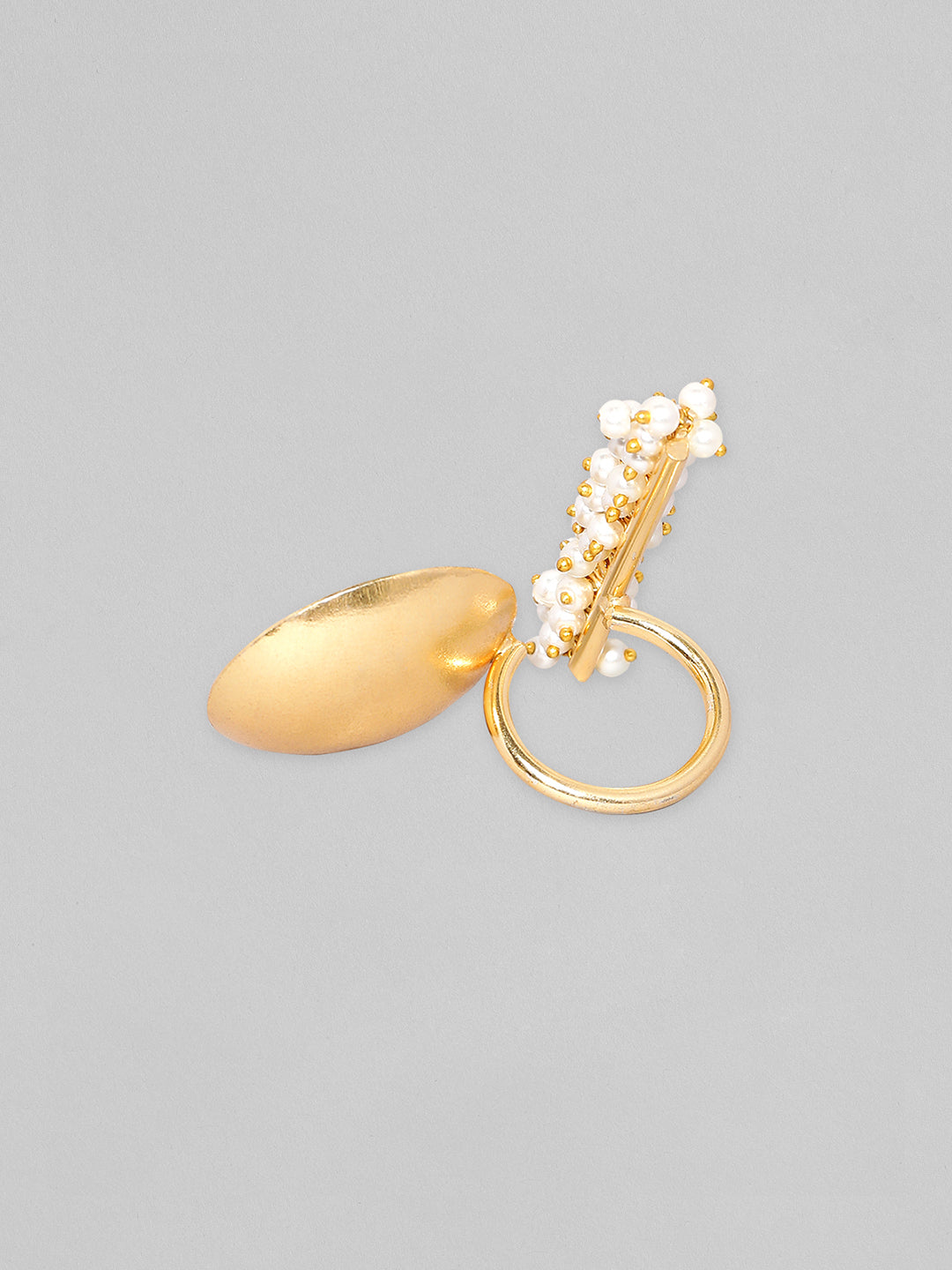 Rubans 24K Gold Plated Handcrafted Ring With Pearls, Golden Beads And Circular Design Gold