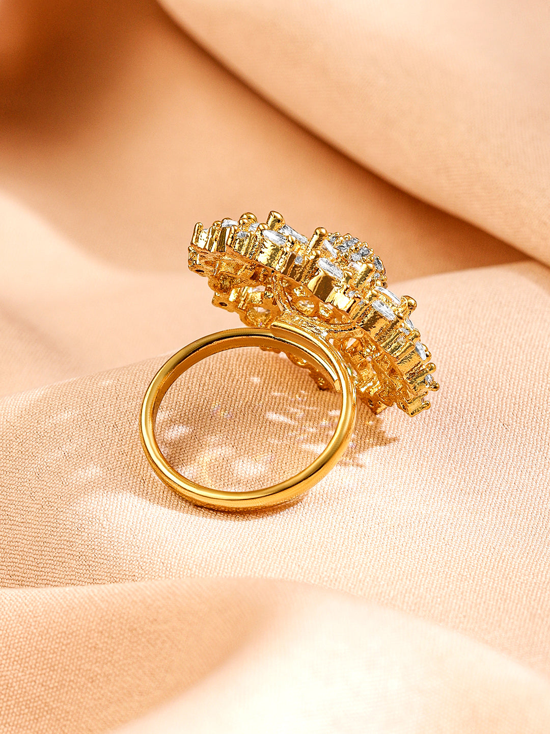 American Diamond Zirconia Gold Floral Ring フリーサイズ