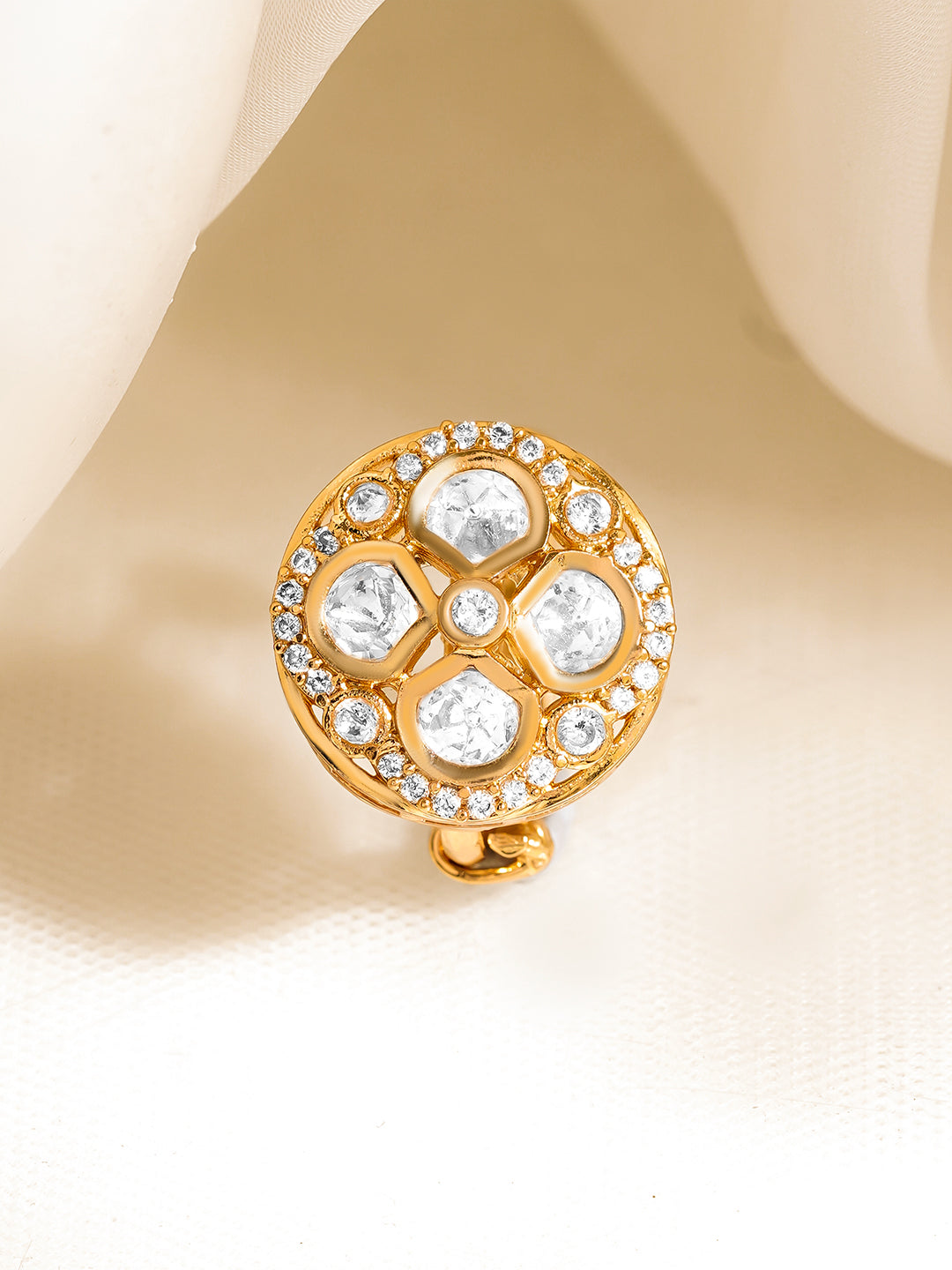 Festive Glow Kundan Adjustable Ring フリーサイズ