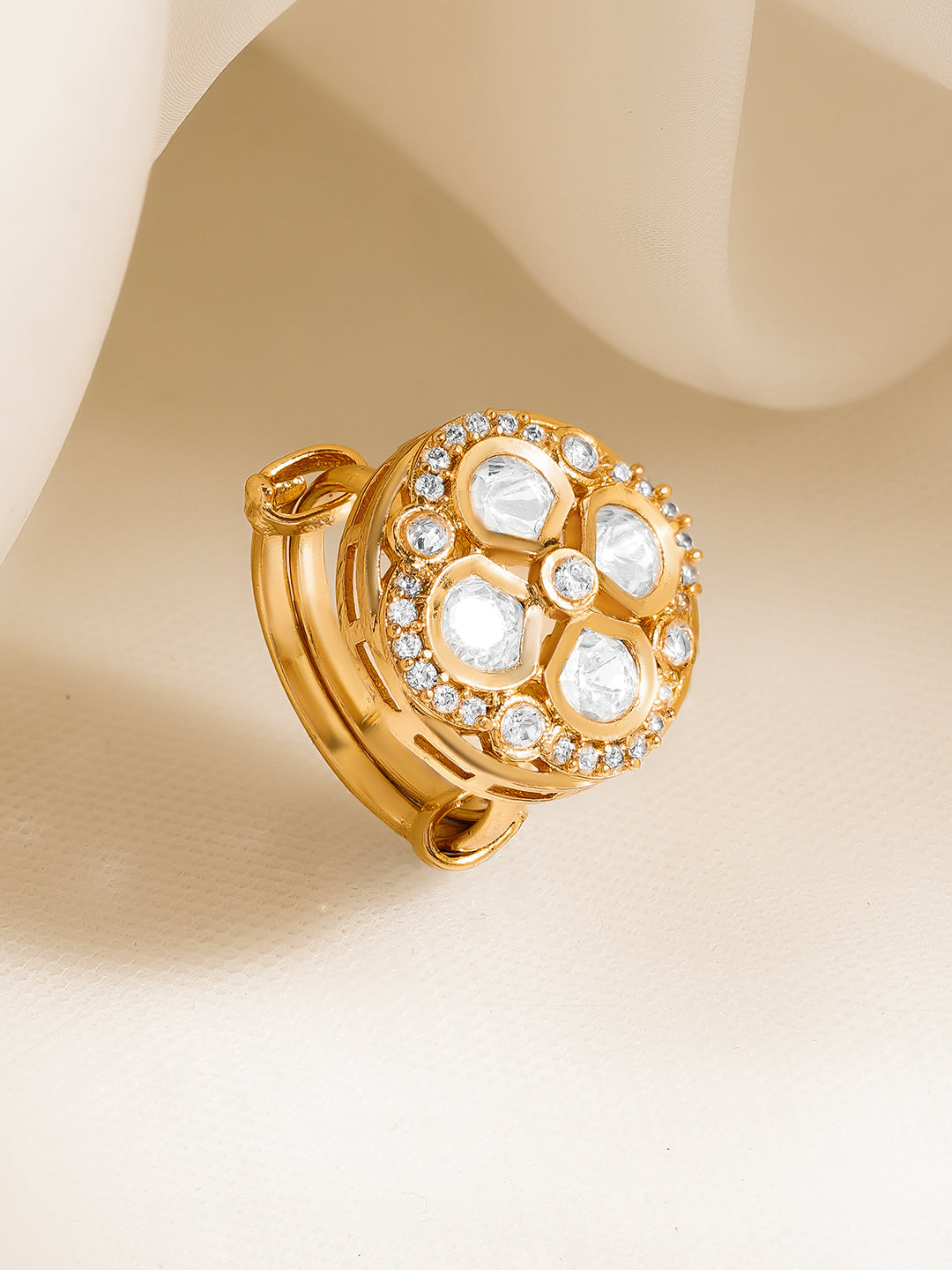 Festive Glow Kundan Adjustable Ring フリーサイズ