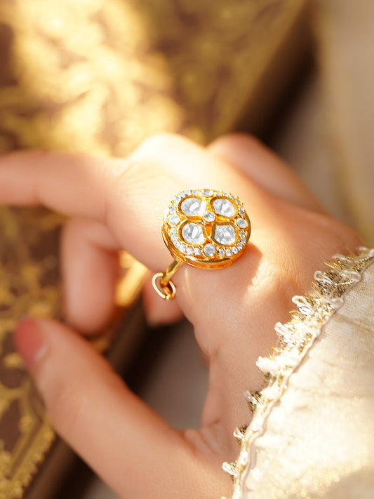 Festive Glow Kundan Adjustable Ring フリーサイズ