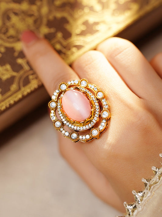 Elegant Blush Gemstone Cocktail Ring フリーサイズ