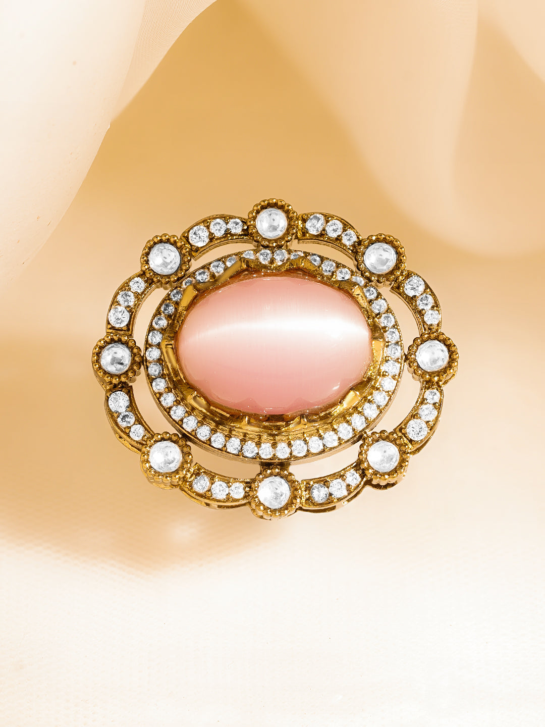 Elegant Blush Gemstone Cocktail Ring フリーサイズ
