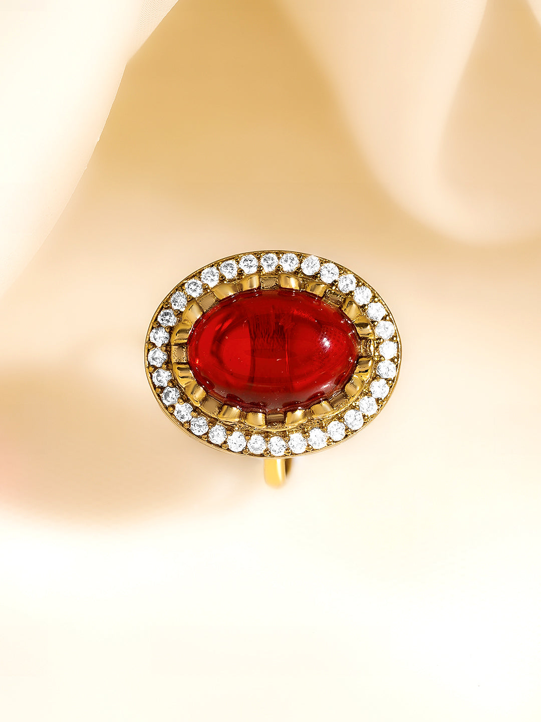 Rubans 22K Gold Plated Brass Ruby Gemstone Studded Adjustable Ring フリーサイズ