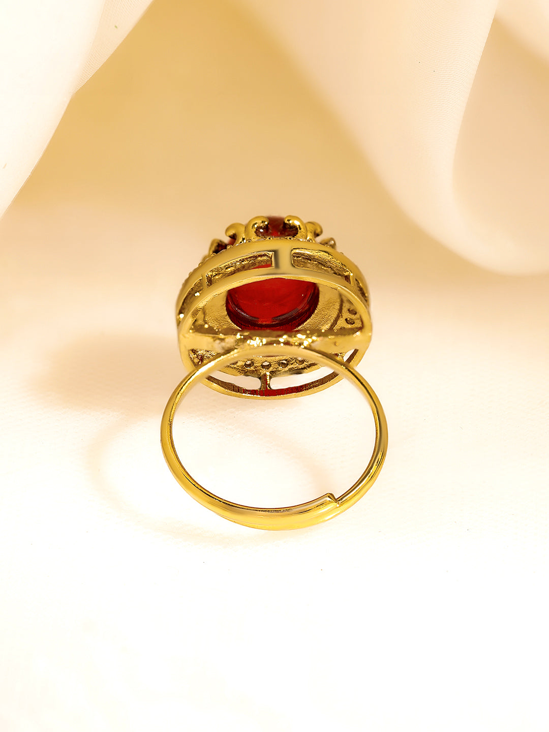 Rubans 22K Gold Plated Brass Ruby Gemstone Studded Adjustable Ring フリーサイズ
