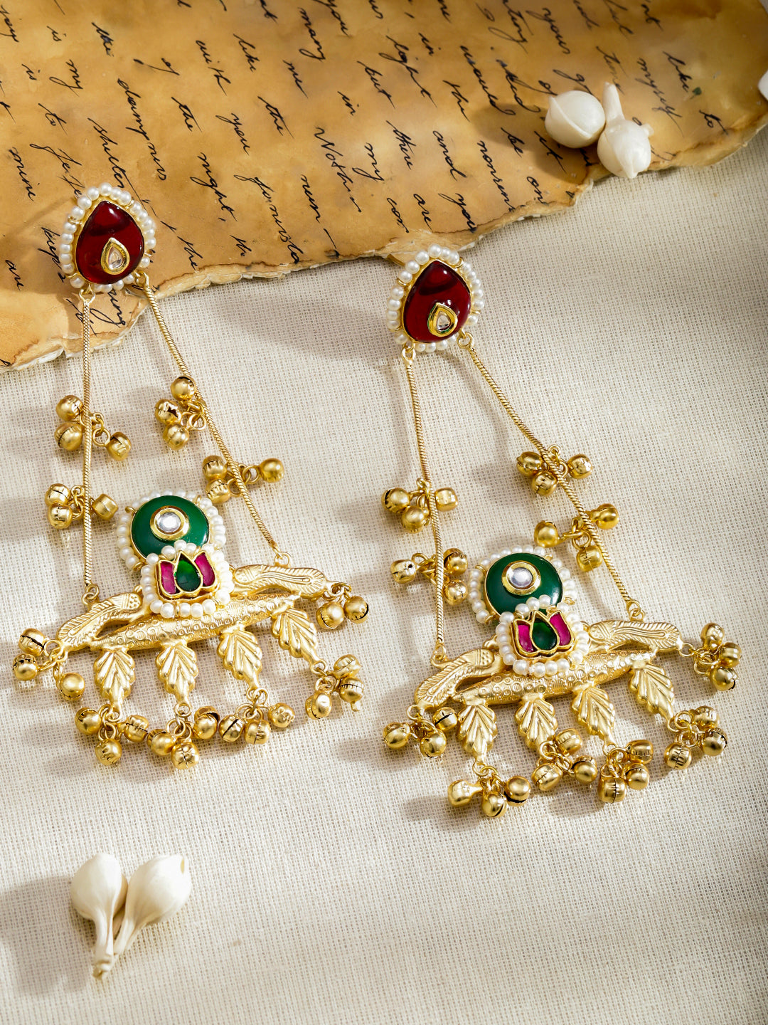 Pink & Green Kashmiri Dangle Earrings フリーサイズ
