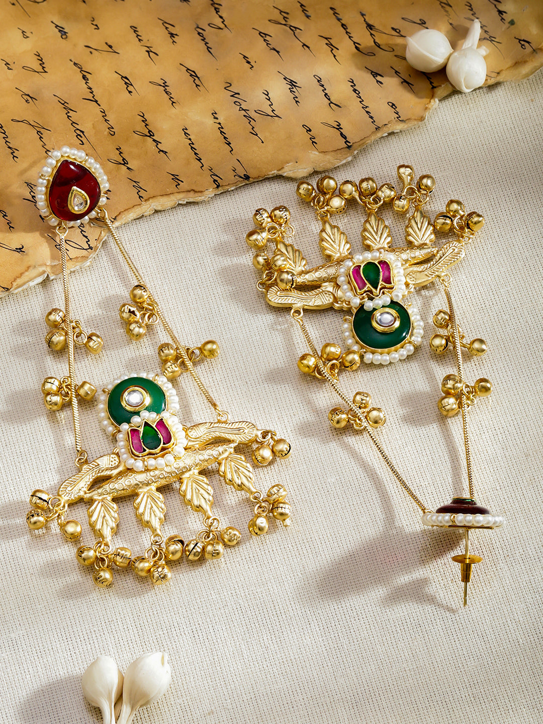 Pink & Green Kashmiri Dangle Earrings フリーサイズ