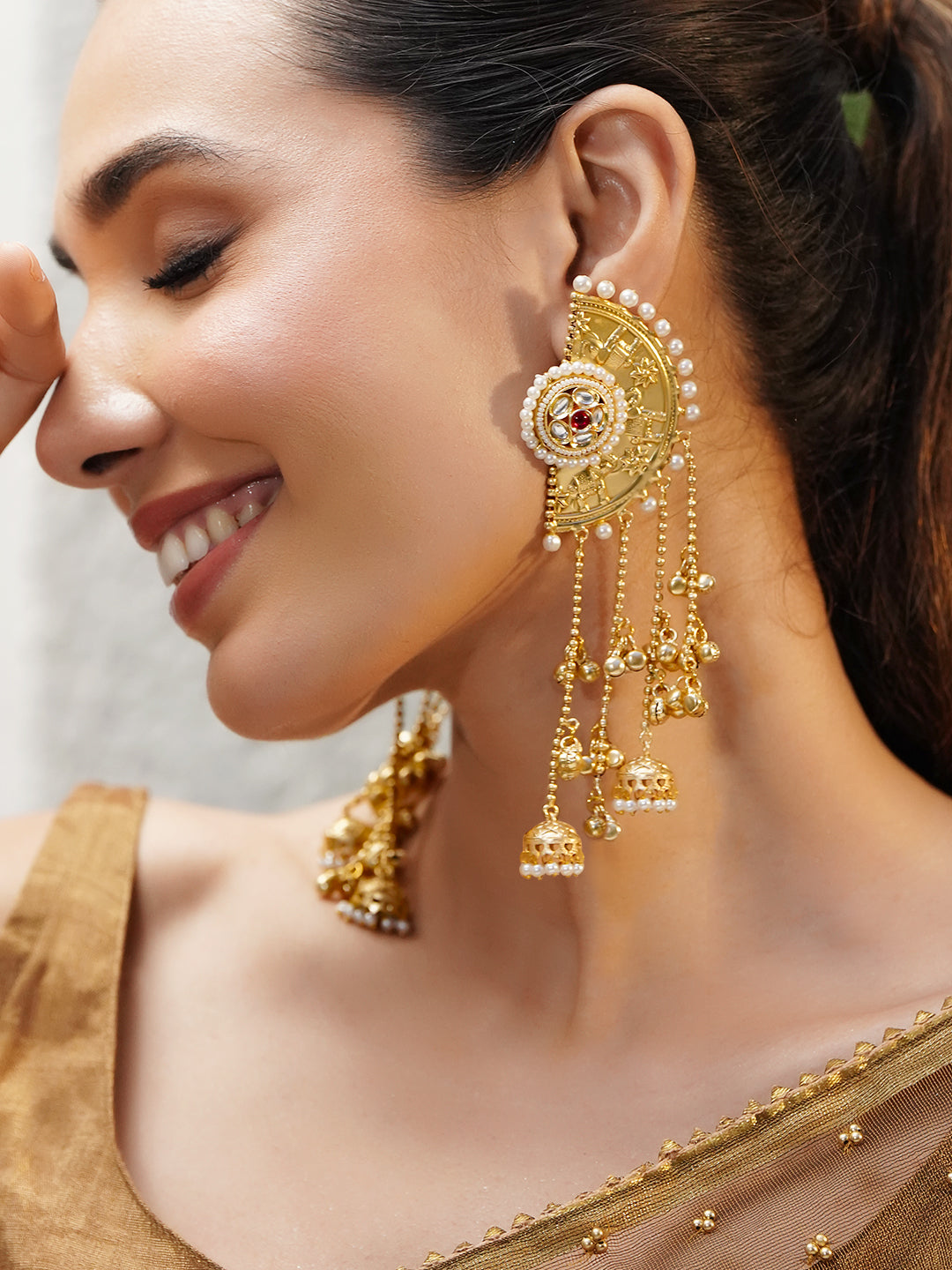 Gold Toned Kashmiri Dangler Jhumkas フリーサイズ