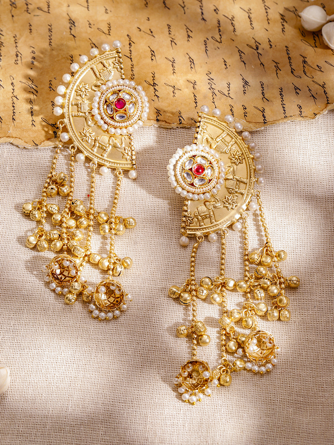 Gold Toned Kashmiri Dangler Jhumkas フリーサイズ