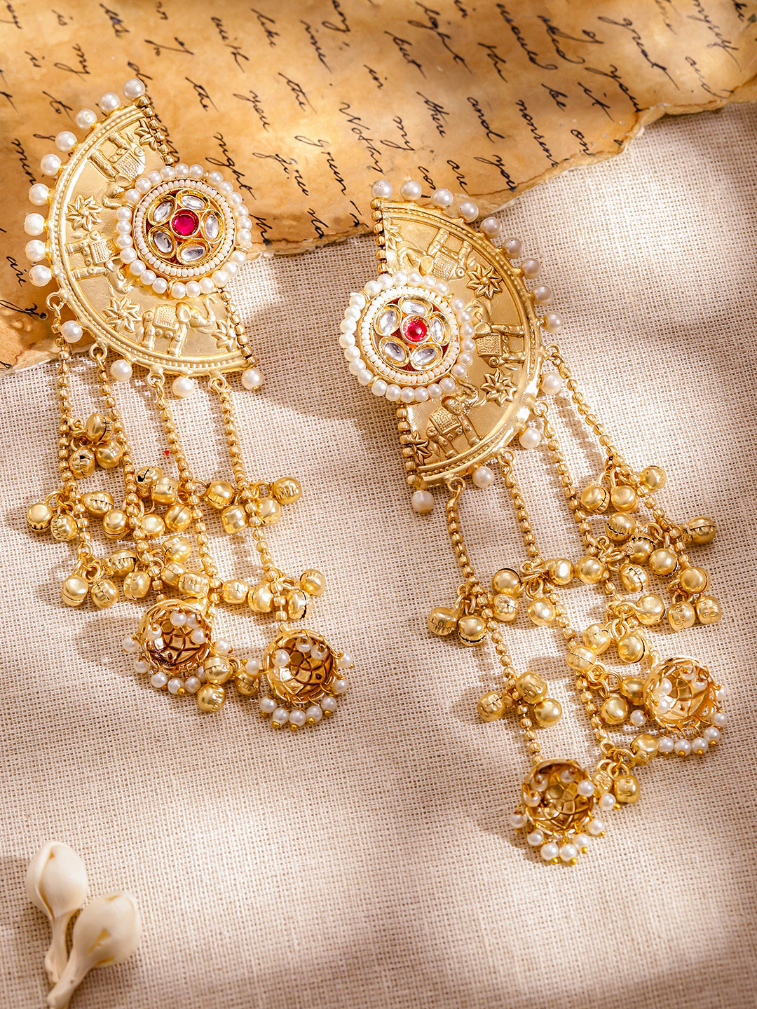 Gold Toned Kashmiri Dangler Jhumkas フリーサイズ