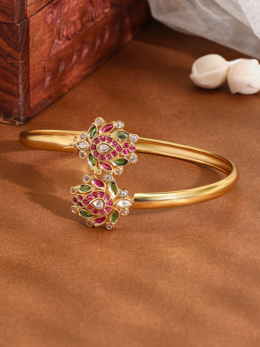 Rubans 18K Gold-Plated Ruby Kundan Studded Openable Bangle Multicolor