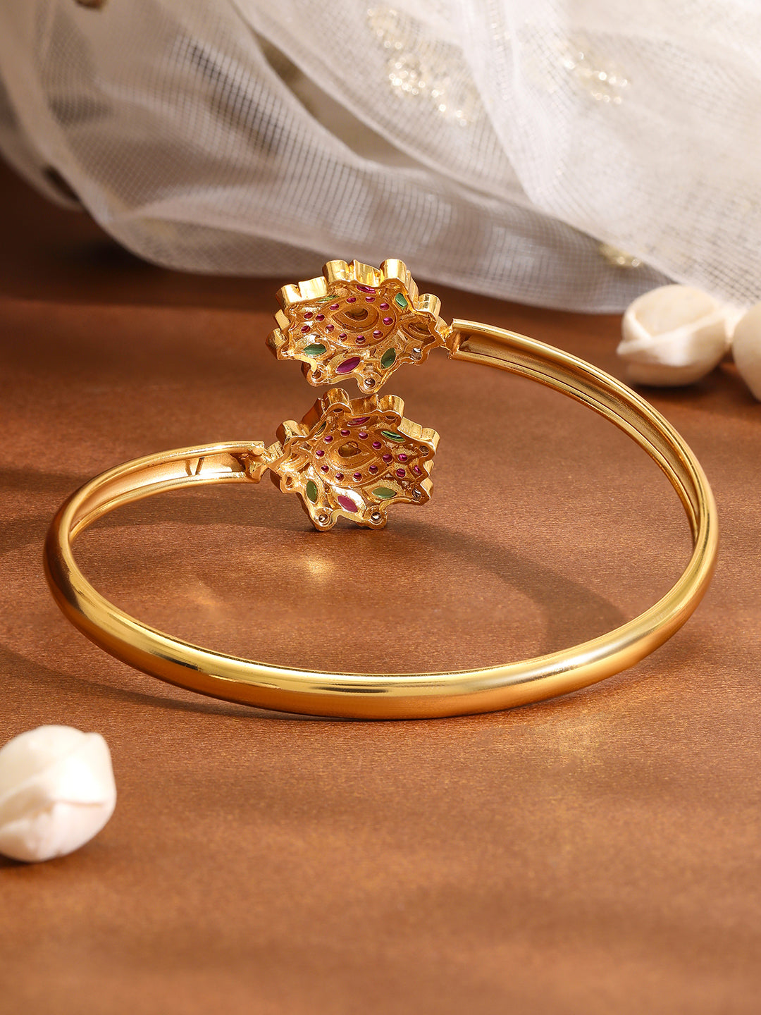 Rubans 18K Gold-Plated Ruby Kundan Studded Openable Bangle Multicolor