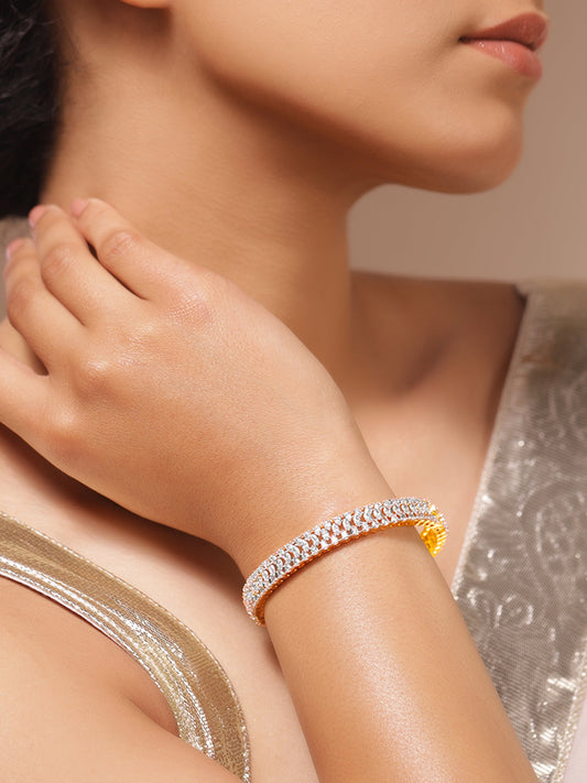 Rubans Women Brass Cubic Zirconia Handcrafted Gold-Plated Bangle-Style Bracelet フリーサイズ