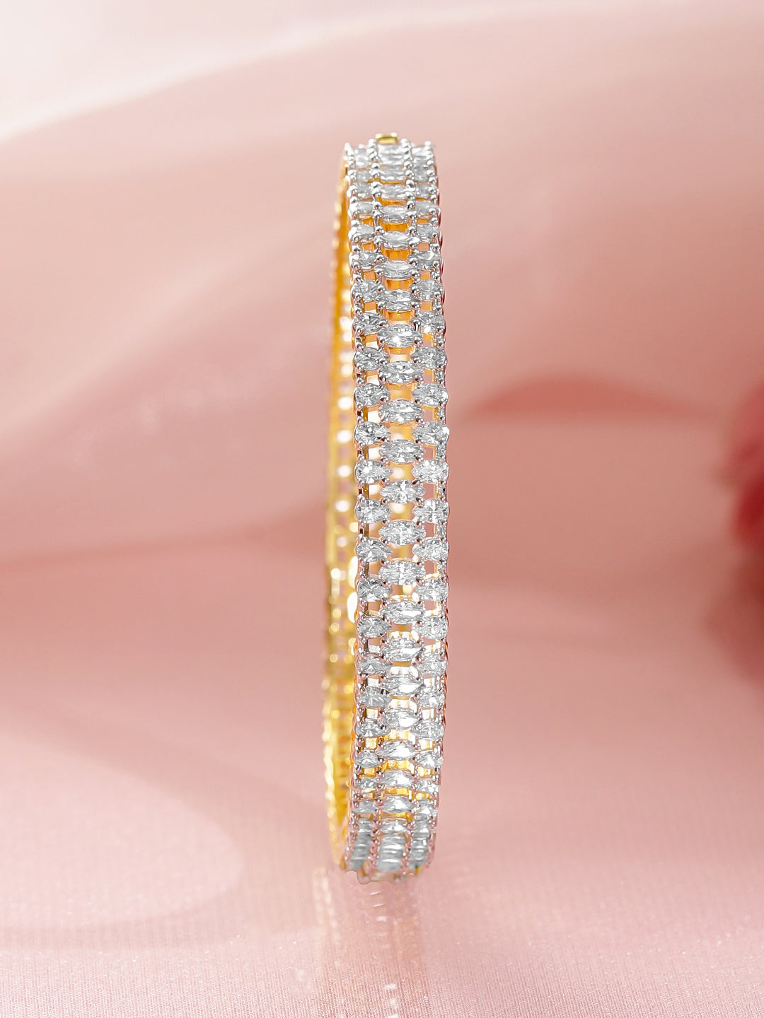 Rubans Women Brass Cubic Zirconia Handcrafted Gold-Plated Bangle-Style Bracelet フリーサイズ