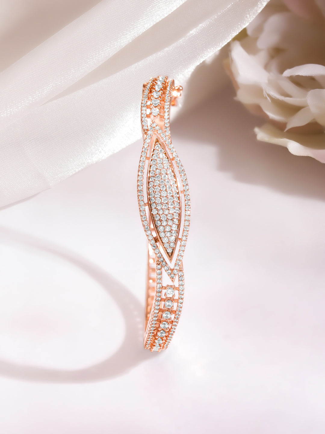 Rose Gold Curved Zirconia Evil Eye Bracelet フリーサイズ