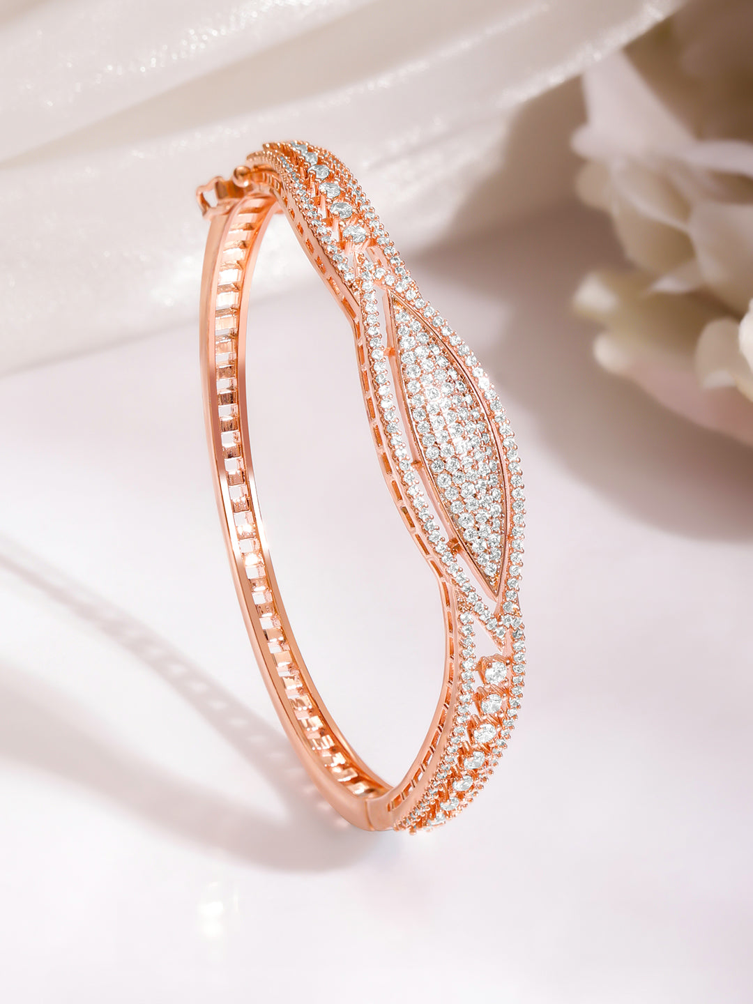 Rose Gold Curved Zirconia Evil Eye Bracelet フリーサイズ