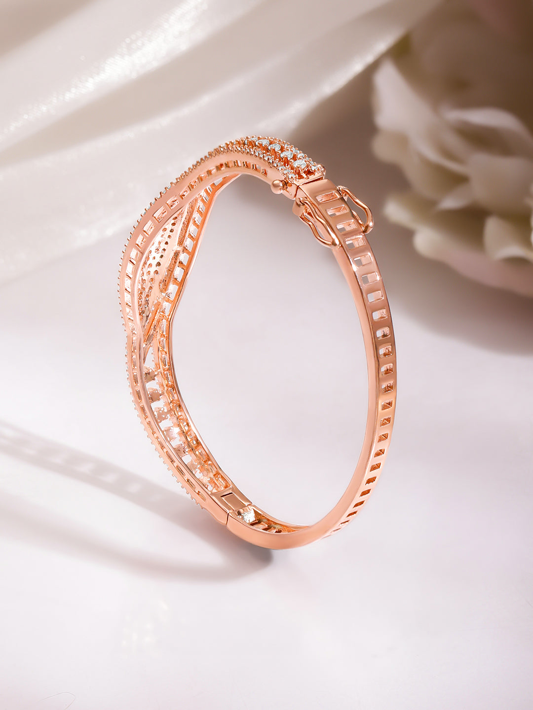 Rose Gold Curved Zirconia Evil Eye Bracelet フリーサイズ