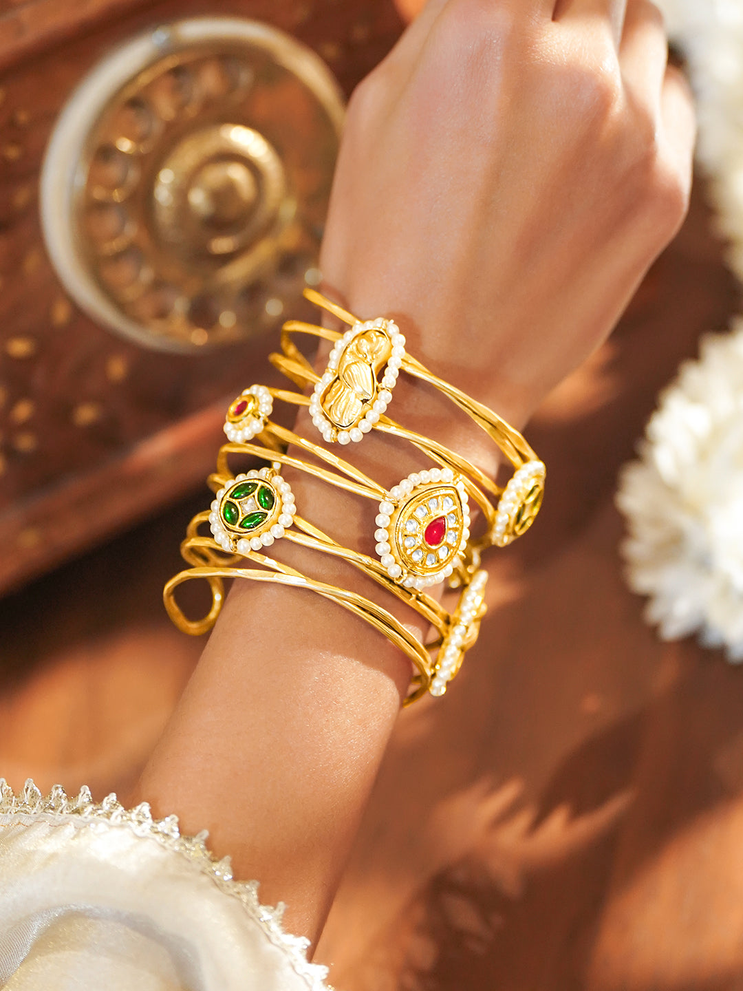 Festive Muse Kundan Pink-Green Bracelet フリーサイズ