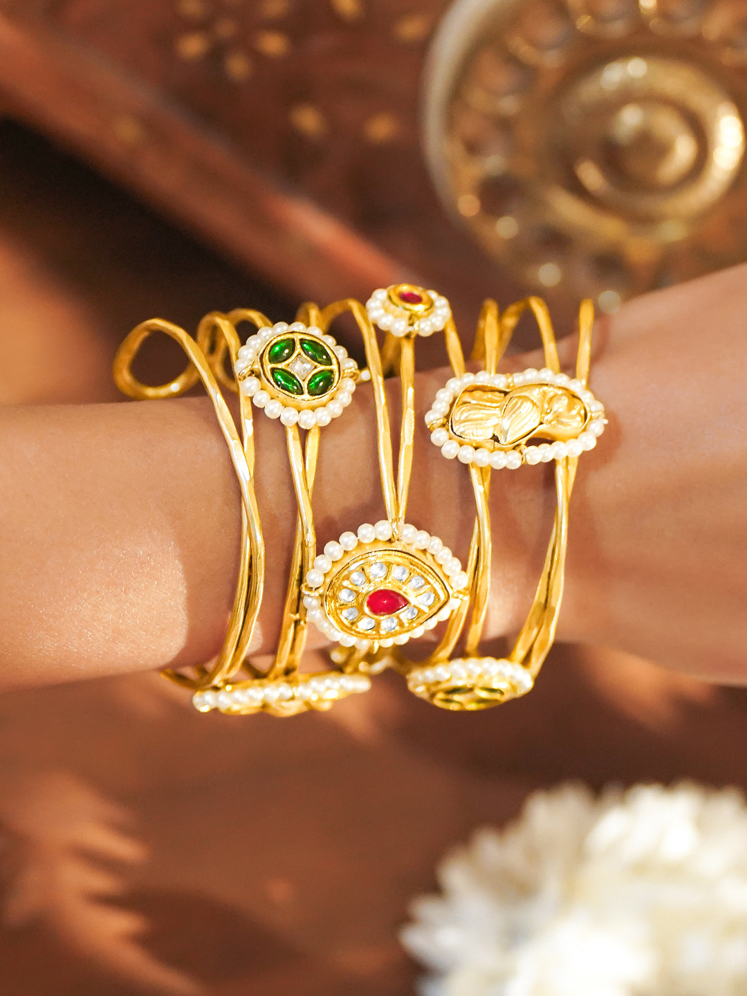 Festive Muse Kundan Pink-Green Bracelet フリーサイズ