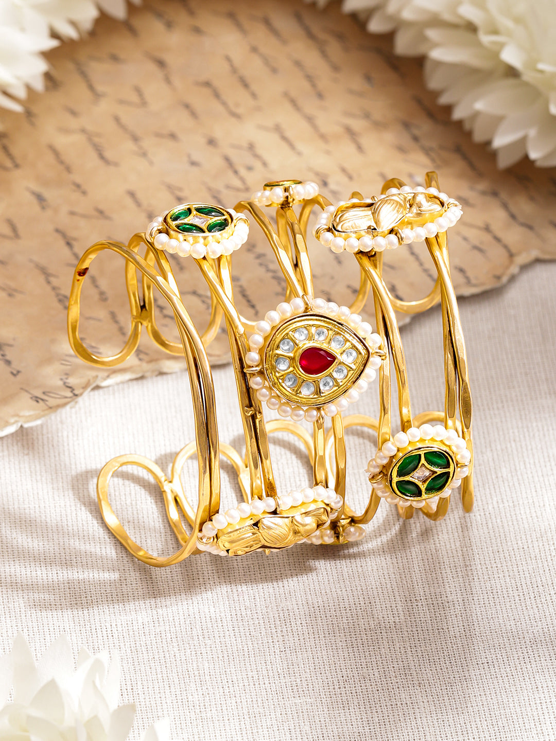 Festive Muse Kundan Pink-Green Bracelet フリーサイズ
