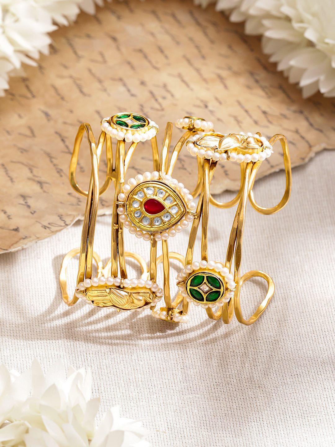 Festive Muse Kundan Pink-Green Bracelet フリーサイズ
